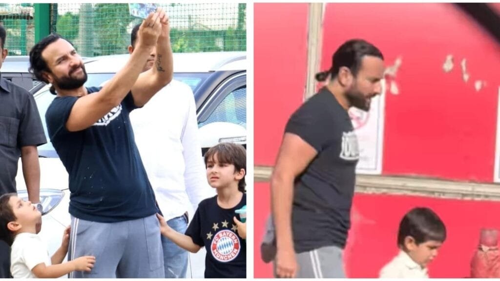 सैफ अली खान तैमूर और जेह को क्रिकेट सिखाने के लिए खेल के मैदान पर ले गए। देखें | बॉलीवुड