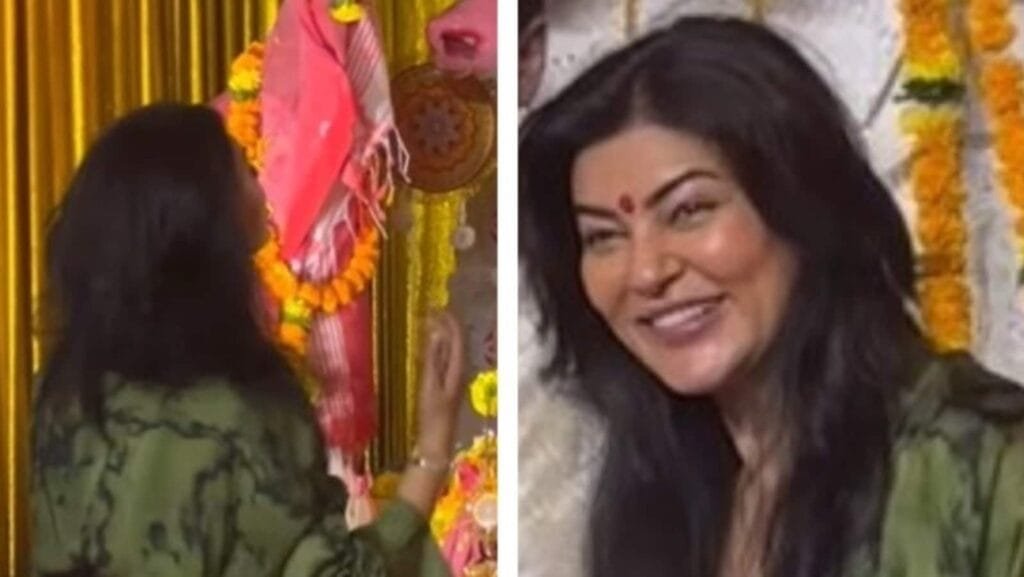 रोहमन शॉल और बेटी अलिसाह के साथ दुर्गा पूजा पंडाल में पहुंचीं सुष्मिता सेन मूर्ति के सामने झुकीं। देखो | बॉलीवुड